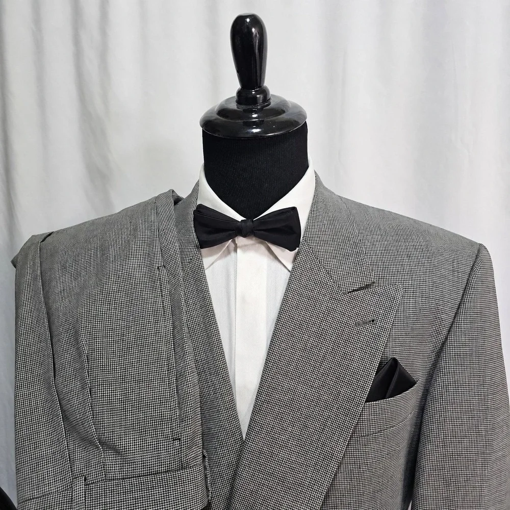 Vtg Joseph Abboud Suit Double Breasted Peak 48 XLong 36x34 Houndstooth 100% Wool